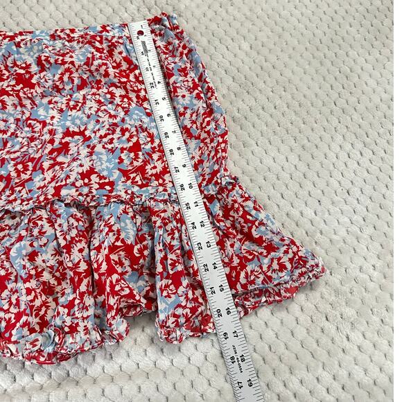 Paloma Blue Alexa Mini Skirt Women's Small Red Blue Silk Ruffle Tiered RTR - Picture 8 of 9